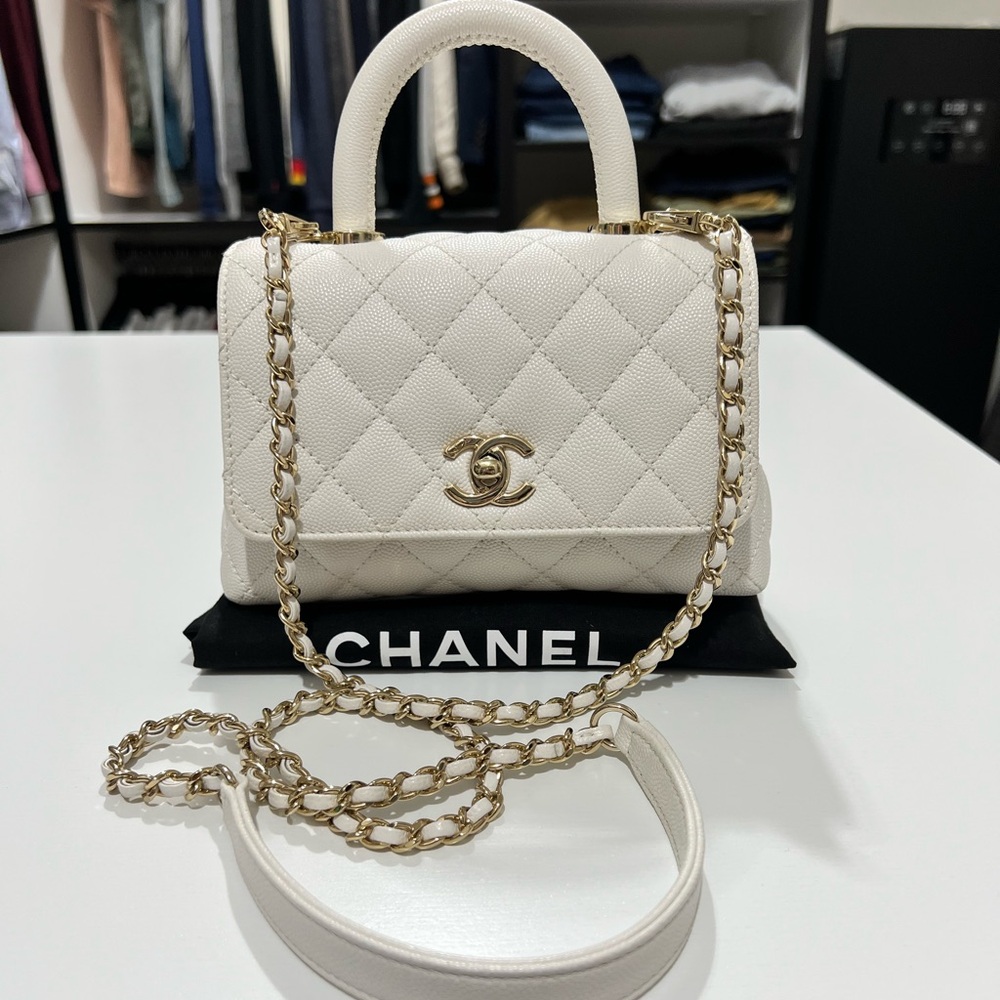 SOLD-Chanel Extra Mini Coco Handle White Caviar Leather with light gold